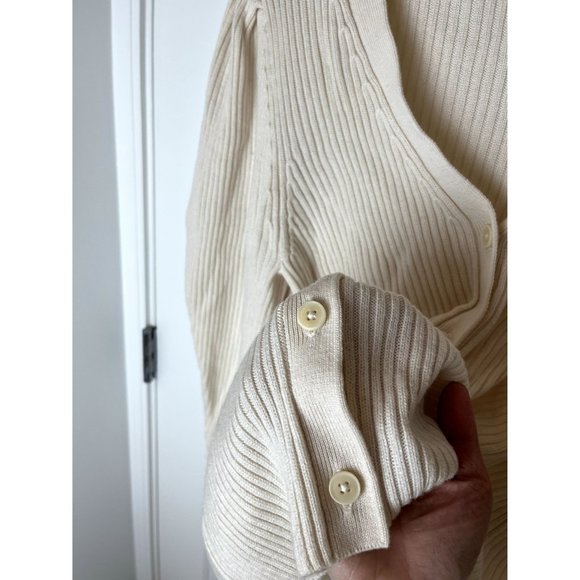 Wilfred Aritzia Ribbed Puff Sleeve Sweater Wool Cardigan Ivory Cream Sz Medium M - Picture 7 of 9
